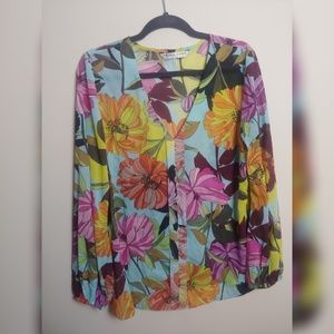 Trina Turk sheer  floral blouse